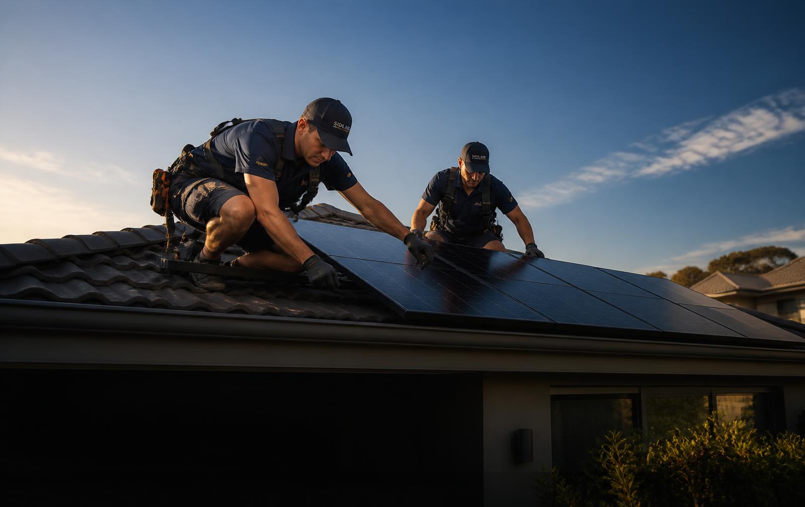 PSC Energy installers fitting solar panels on a Sydney rooftop